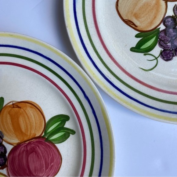 Vintage Blue Ridge Southern Pottery Luncheon Plate Fruit 8” Set Of 2 Rings USA - Picture 3 of 16